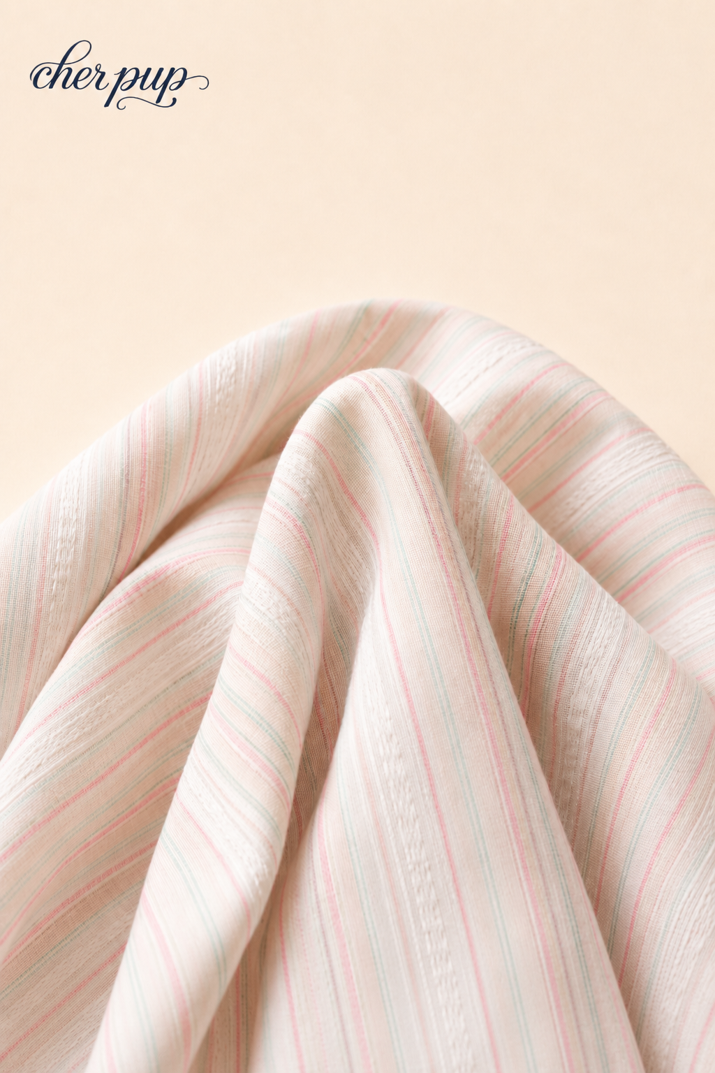 Cherry Belle Collar flat lay - pastel striped fabric with ruffle trim