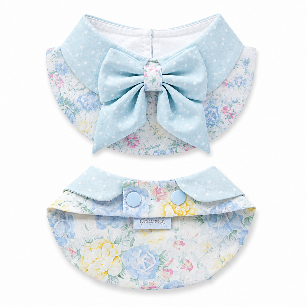 Bluebell Garden Bow Collar - flat lay showing collar and diaper cover
