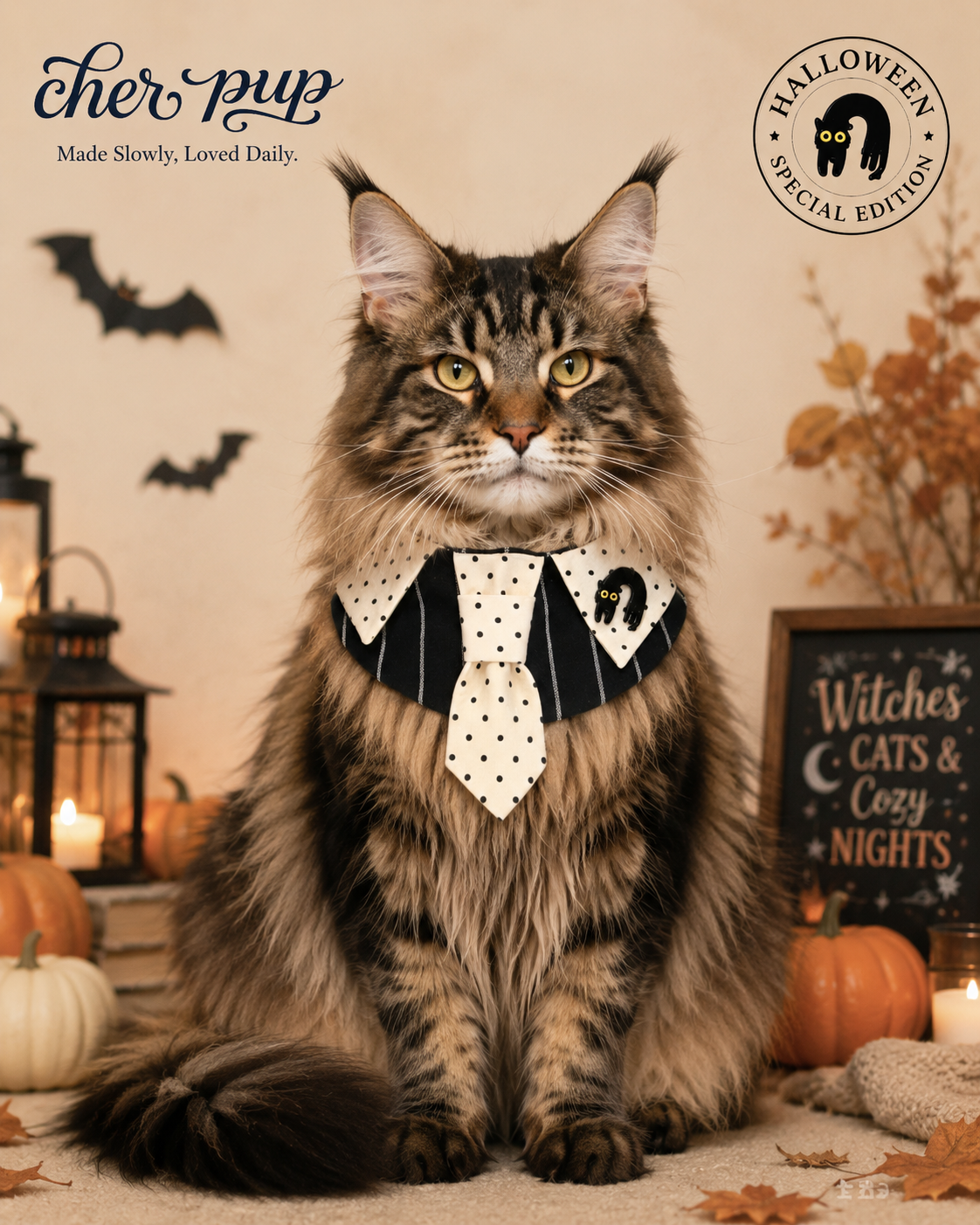 Midnight Whiskers Collar - black pinstripe fabric detail