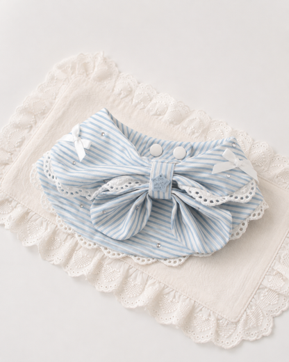 Riviera Stripe Bow Collar flat lay with lace
